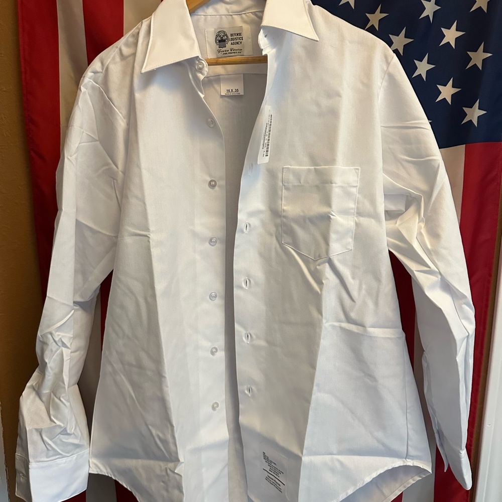 Defense logistics agency white long sleeve button shirt NWT